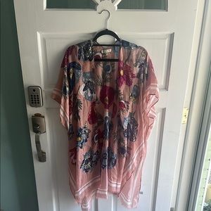 Woven Heart Floral Kimono with Pink and Blue